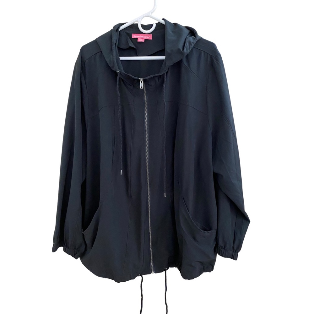 Woman Within Lightweight Zip Front Black Jacket With Hood Size 2X